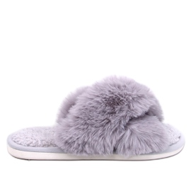 Parris gray fur slippers with cross straps grey