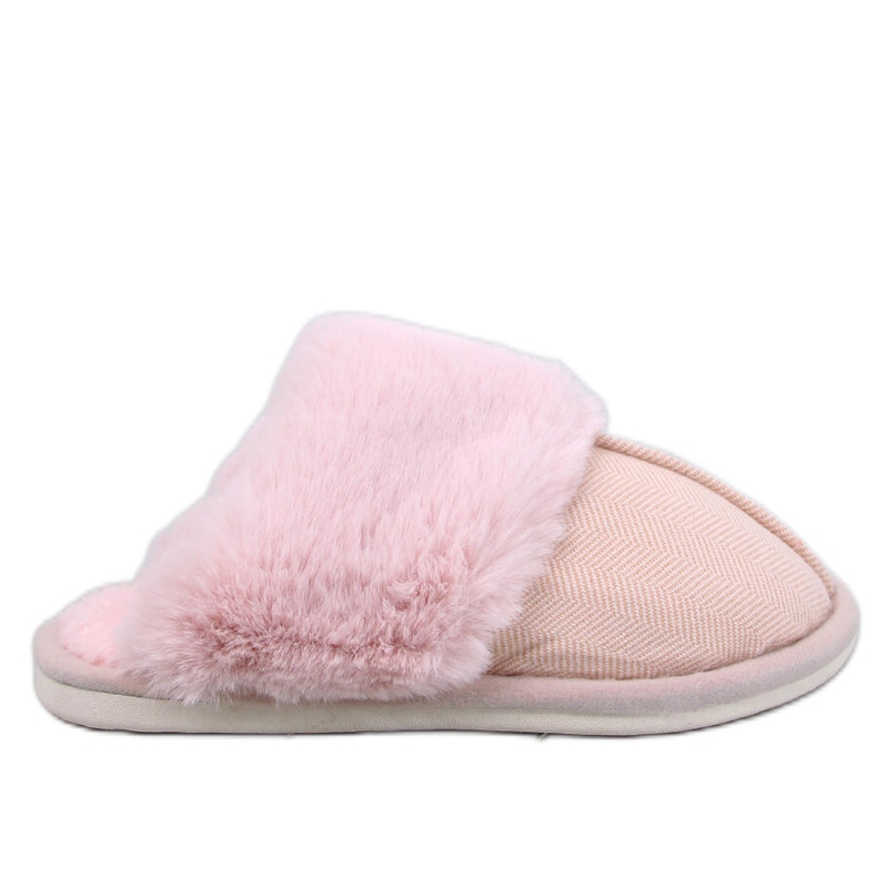 Allens Powder Pink herringbone slippers with fur