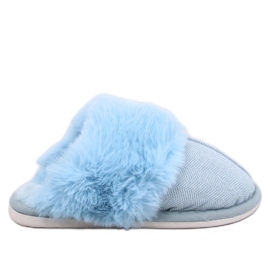 Herringbone slippers with fur Allens Blue