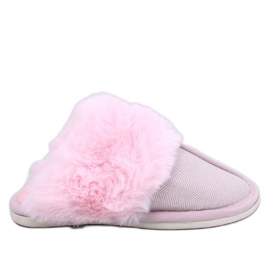 Allens Light Pink Herringbone Slippers with Fur