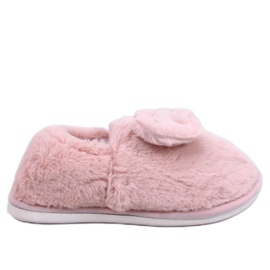 Emres Pink fur slippers with a bow