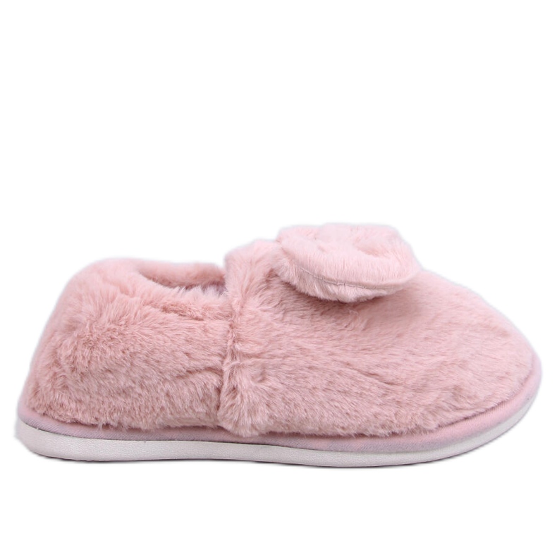 Emres Pink fur slippers with a bow