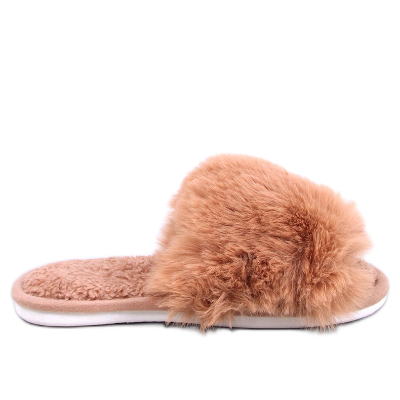 Kemars Camel open toe fur slippers brown