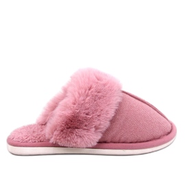 Skeen dark pink herringbone slippers with fur