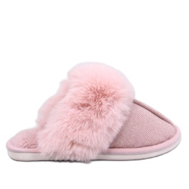 Skeen herringbone slippers with fur, Powder Pink