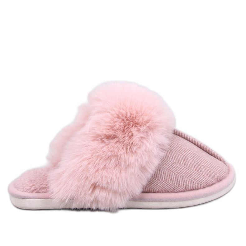 Skeen herringbone slippers with fur, Powder Pink