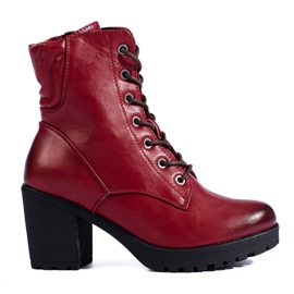 Burgundy ankle boots with ties from Daszyński red
