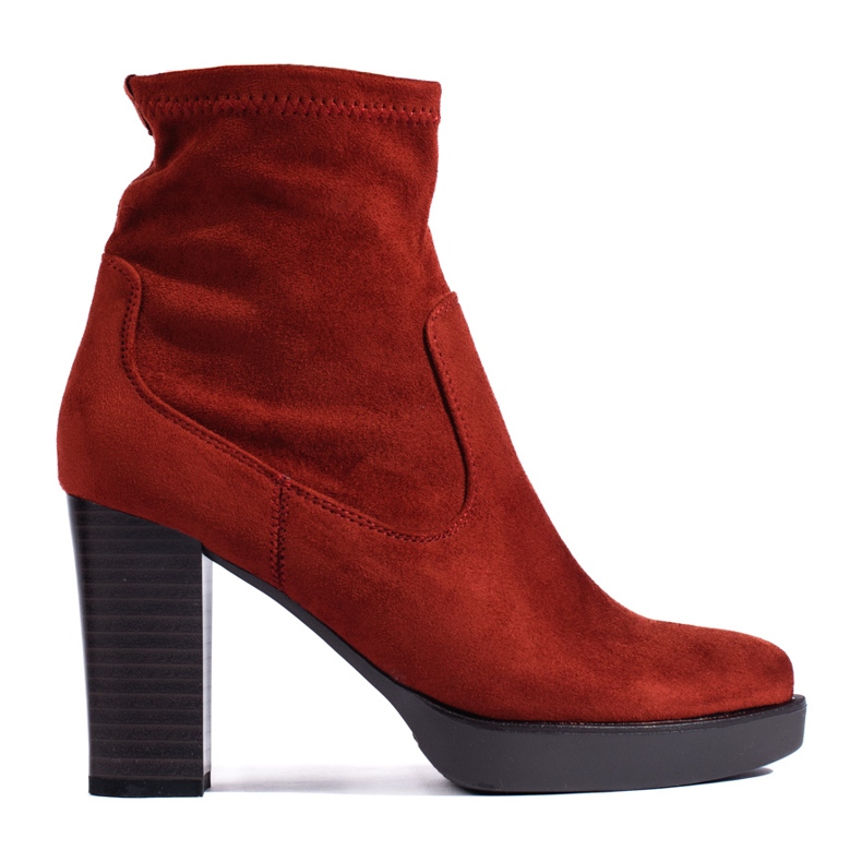Suede red ankle boots with a high heel by Daszyński