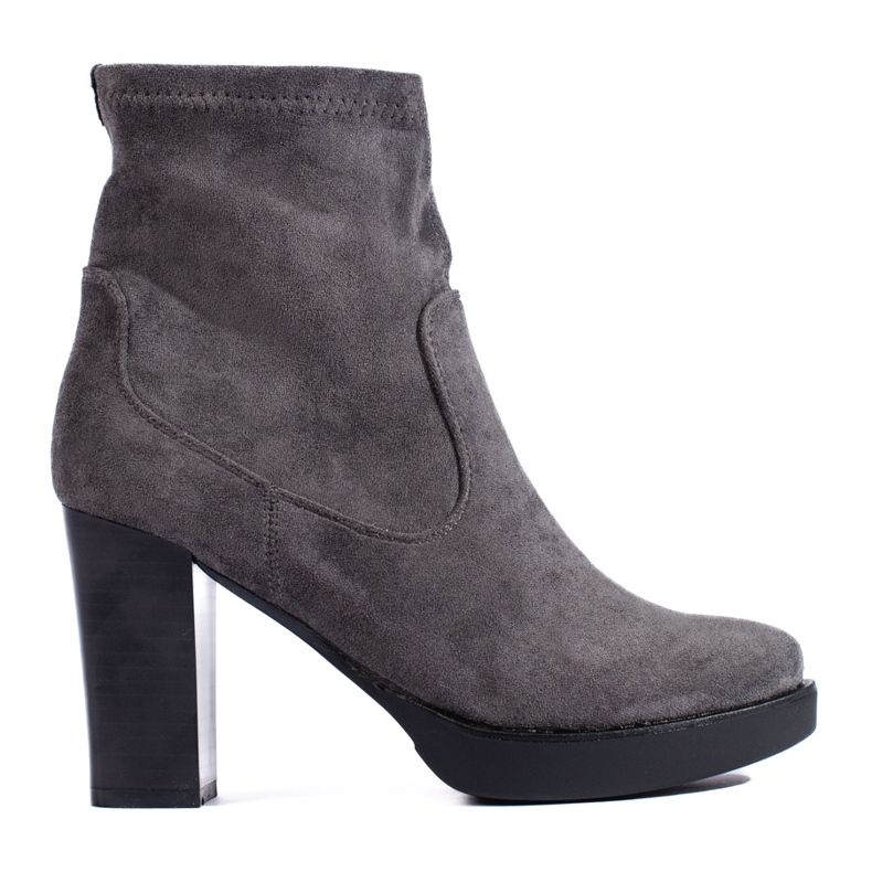 Suede gray ankle boots with a high heel by Daszyński grey
