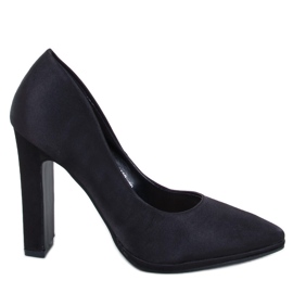 Olivv Black satin pumps with wide heels