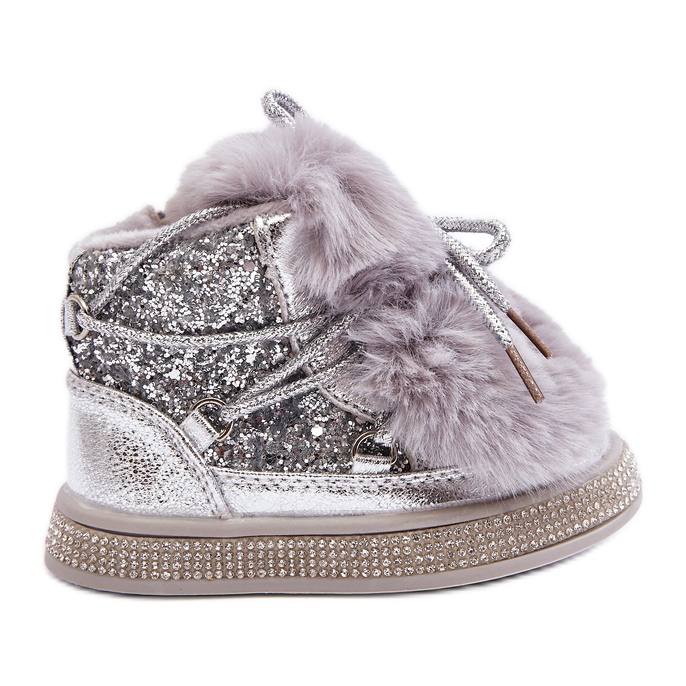 Children s snow boots with fur and sequins silver Bryana KeeShoes