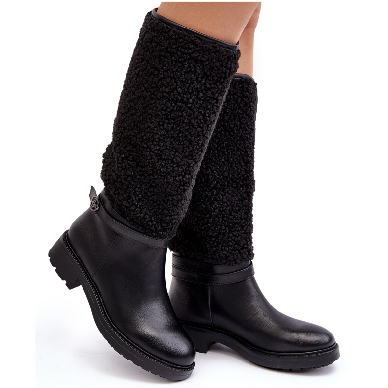 Women's Over-the-Knee Boots with Fur, Black Bellama