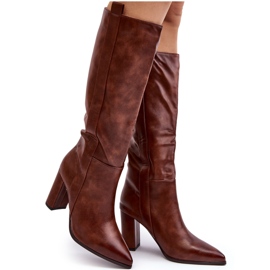 Insulated Women's Above-the-Knee Boots on a High Heel, Brown Genzani