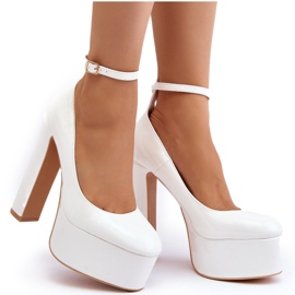 Lacquered pumps on a massive platform and a stiletto heel, White Ninames Lacquered pumps on a massive platform and a stiletto heel, White Ninames