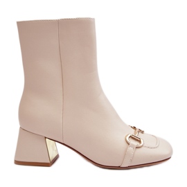 High-heeled ankle boots with decoration, light beige Adinah