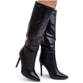 Women's High Heel Boots Animal Pattern Black Mambra