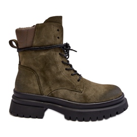 Women's Trapper Ankle Boots On A Thick Sole, Dark Green, Narelona