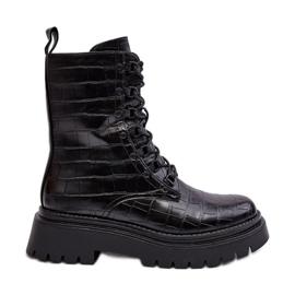 Women's Worker Boots With Decorative Embossing Black Tarolia