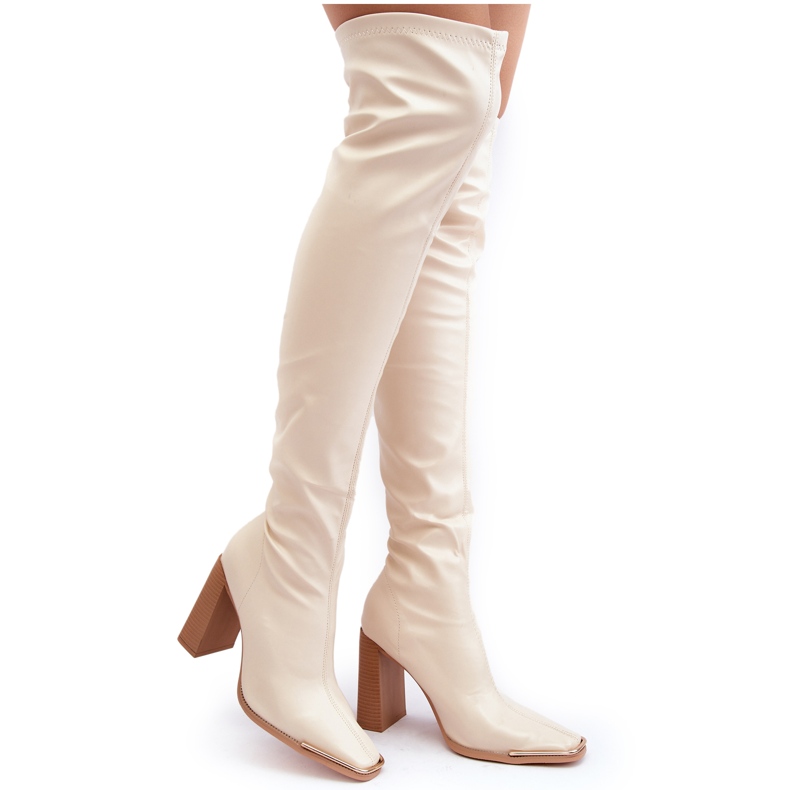 Women's Over-the-Knee High Heel Boots, Beige Eco-leather Orcella