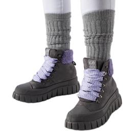 Gray ankle boots with purple Roanoke accents grey