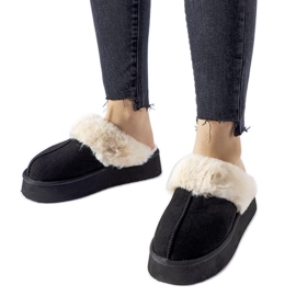 Black Andonno slippers with light fur Black Andonno slippers with light fur
