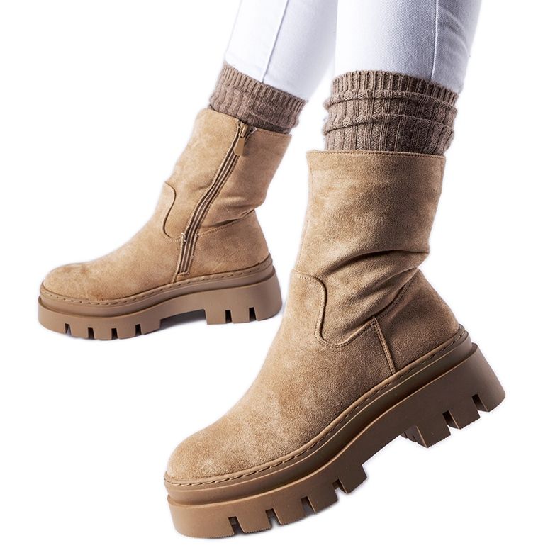 Brown insulated ankle boots with massive Umber platform