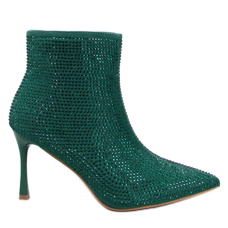 High heel ankle boots with Demish Green crystals