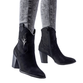 Black cowboy boots with silver Bacoli accessories