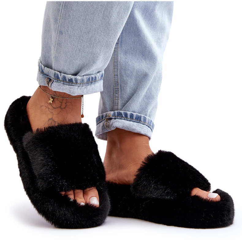 Black Biella Women's Fur Slippers Black Biella Women's Fur Slippers