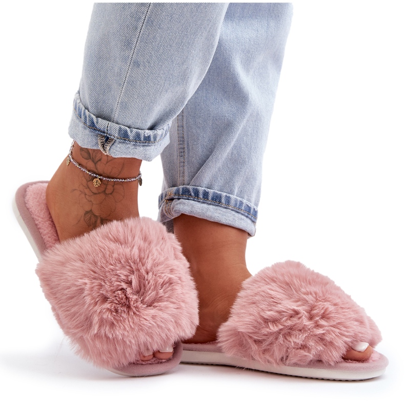Women's slippers with fur, pink Vienitta