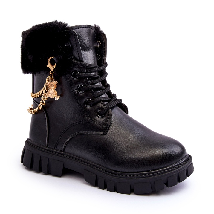 Leather insulated children's boots with a black chain Leather insulated children's boots with a black chain