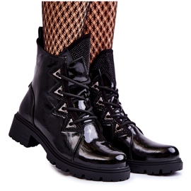 S.Barski Women's varnished insulated boots with black rhinestones S.Barski Women's varnished insulated boots with black rhinestones