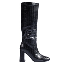 Black Shelovet high-heeled boots Black Shelovet high-heeled boots
