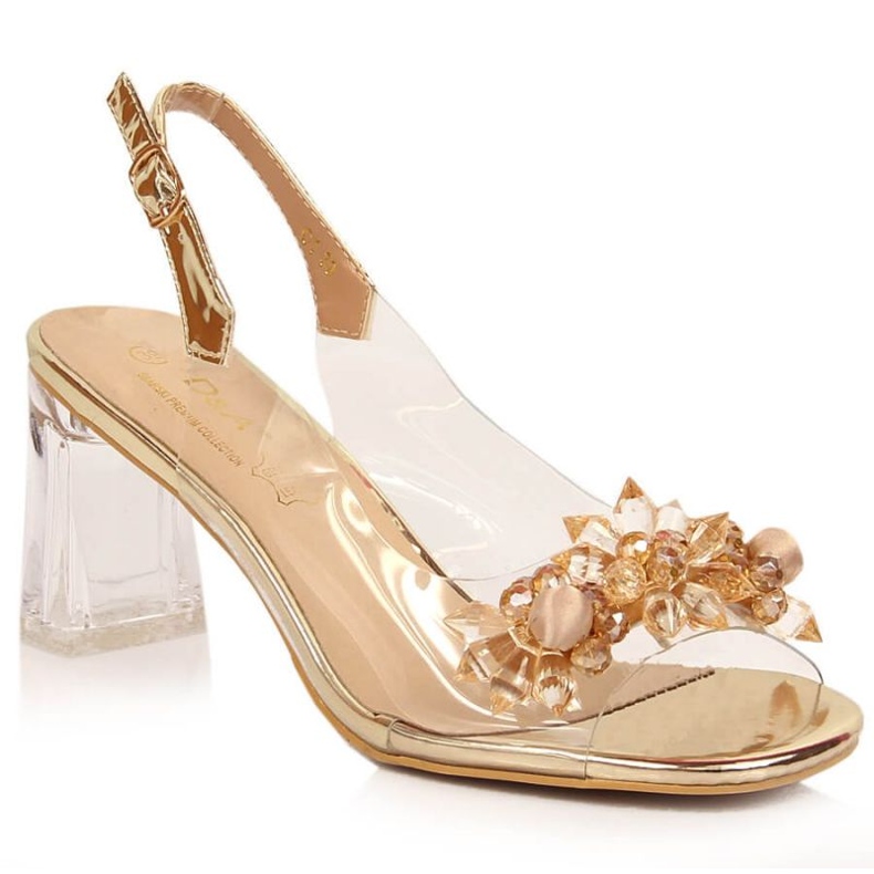 D&amp;A W OLI191B transparent high-heeled sandals, gold golden