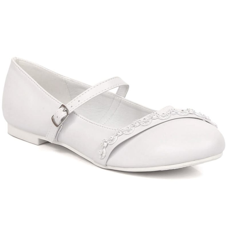 American Club Jr AM915 white ballet flats with cubic zirconia