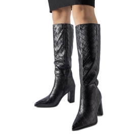 Black boots decorated with Brannon quilting