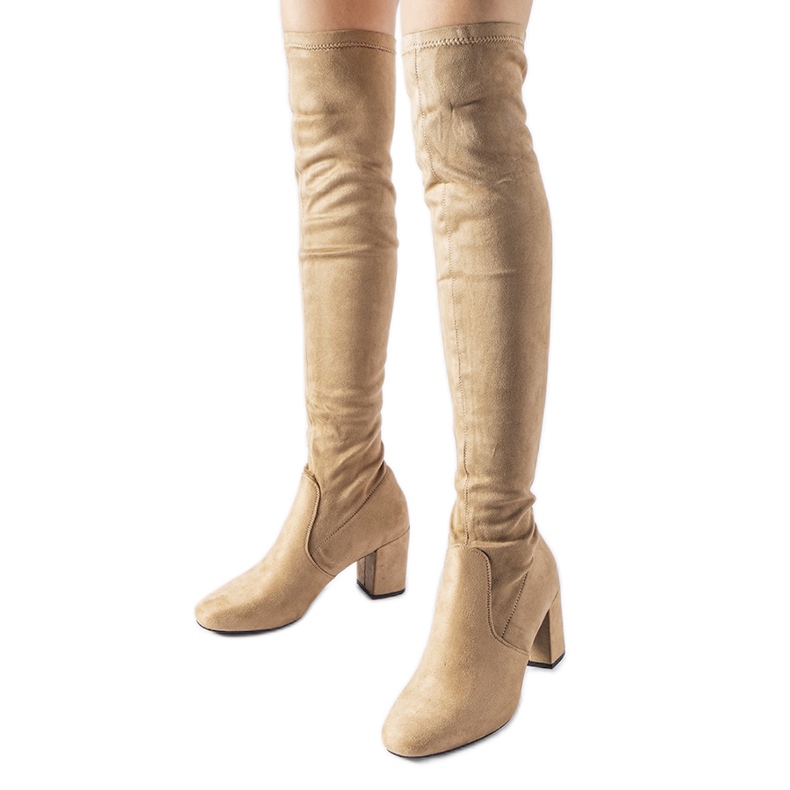 Beige long sock boots with a high heel Carl
