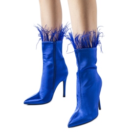 Blue ankle boots decorated with Selvena feathers Blue ankle boots decorated with Selvena feathers