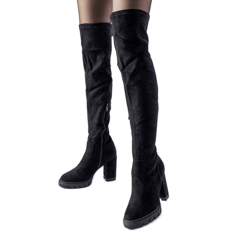 Black long Railroad high heel boots