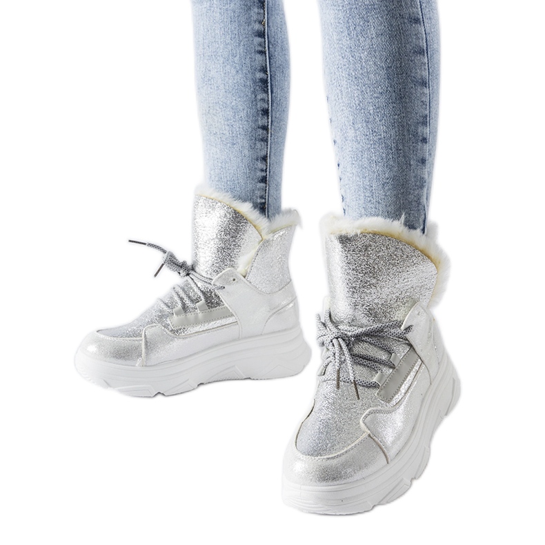 White and silver insulated Stringer snow boots