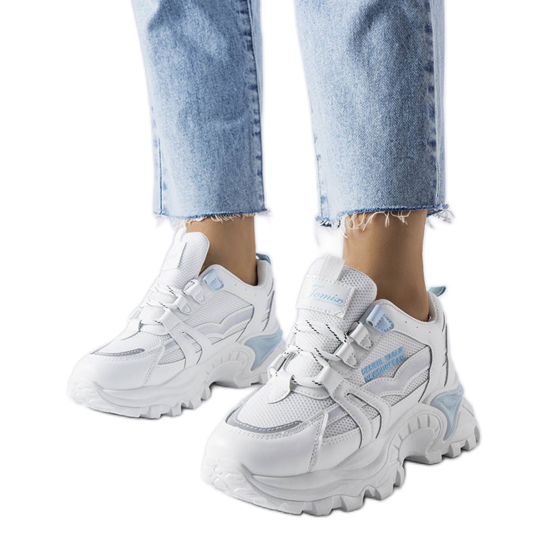 Blue sneakers with neon Opal inserts
