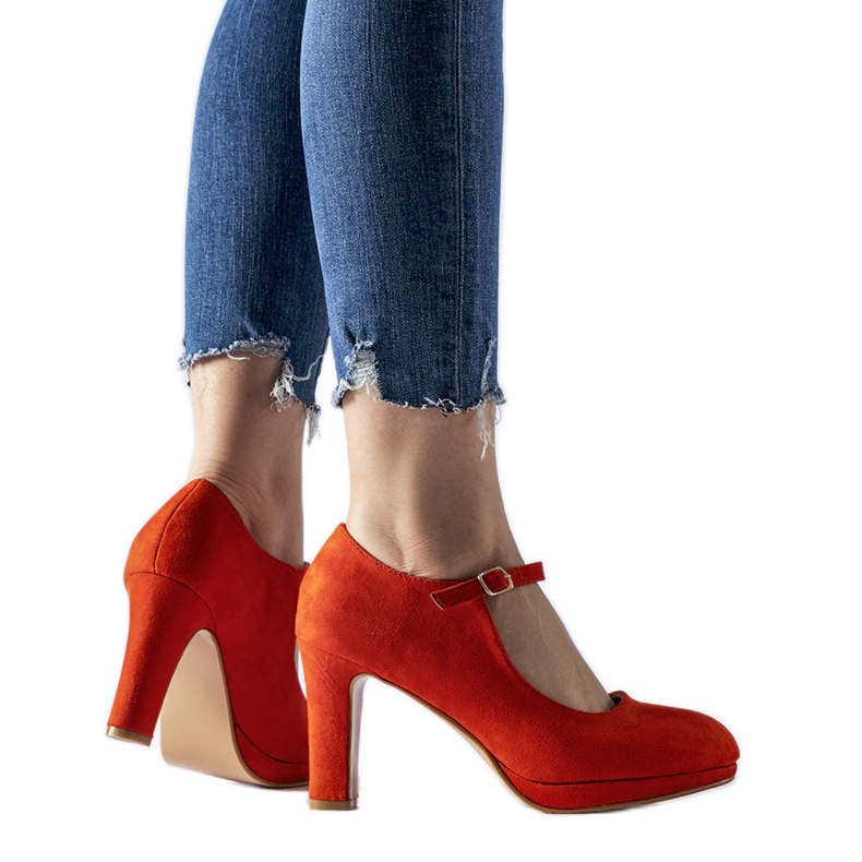 Orange high-heeled shoes with Serri fastening