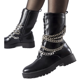 Black insulated ankle boots with a Carroll chain