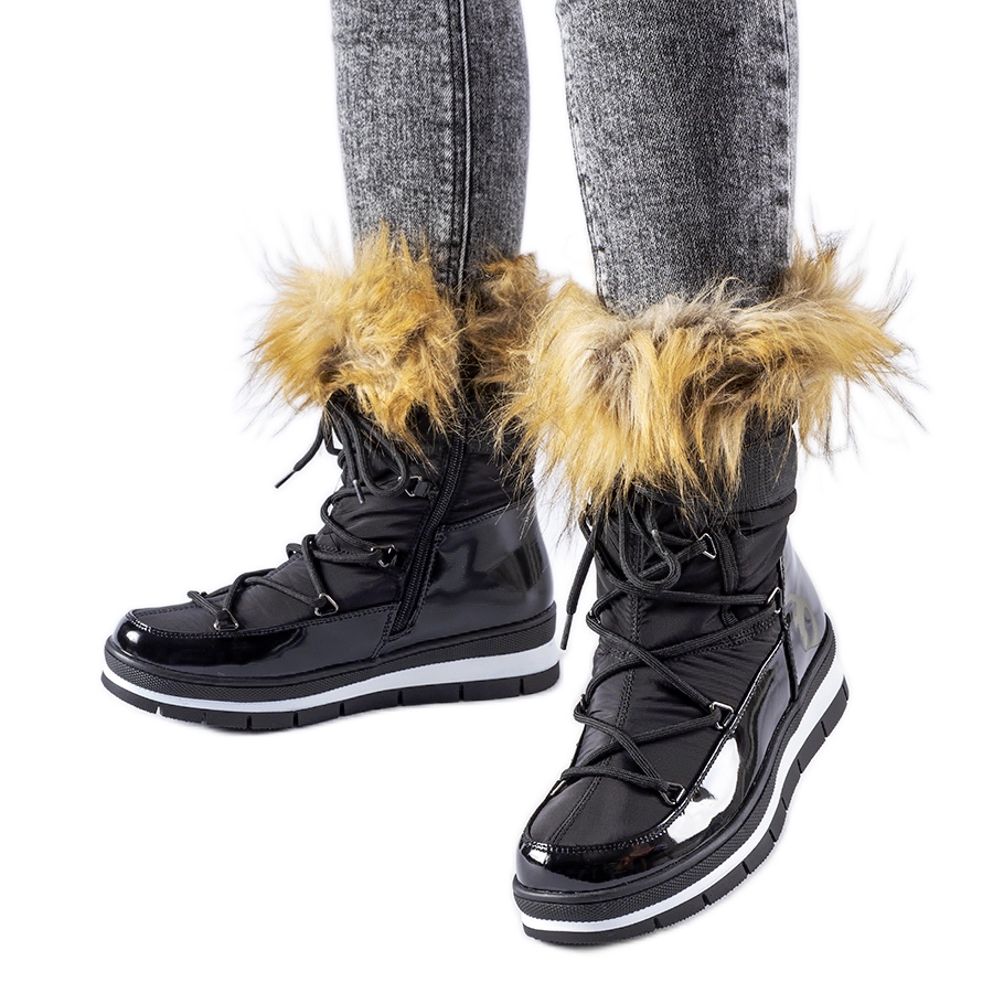 Black patent snow boots with Bow fur KeeShoes