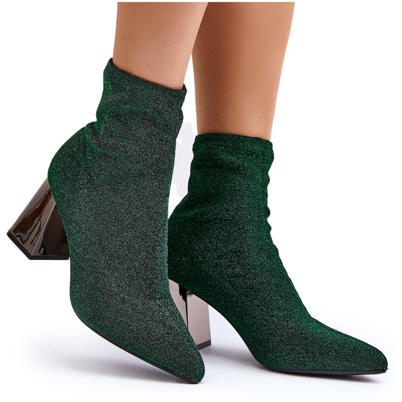 Shiny Green High Heel Ankle Boots Sognota