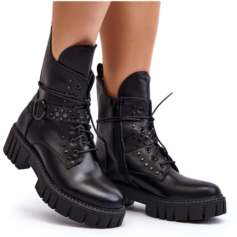 Women's Black Vestara Decorated Worker Boots Women's Black Vestara Decorated Worker Boots