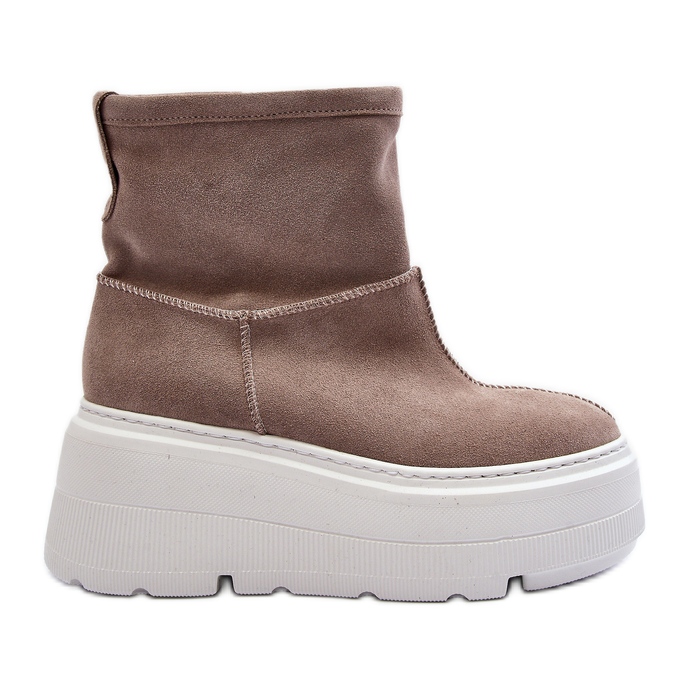 Leather Women's Ankle Boots on a Massive Sole Beige Zazoo 3424