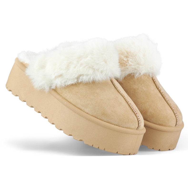 Women's beige platform slippers