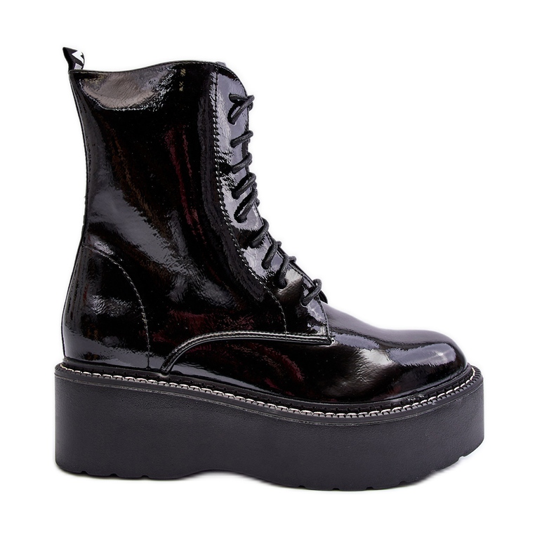 Women's Patent Leather Boots with a Thick Sole Black Movana Women's Patent Leather Boots with a Thick Sole Black Movana