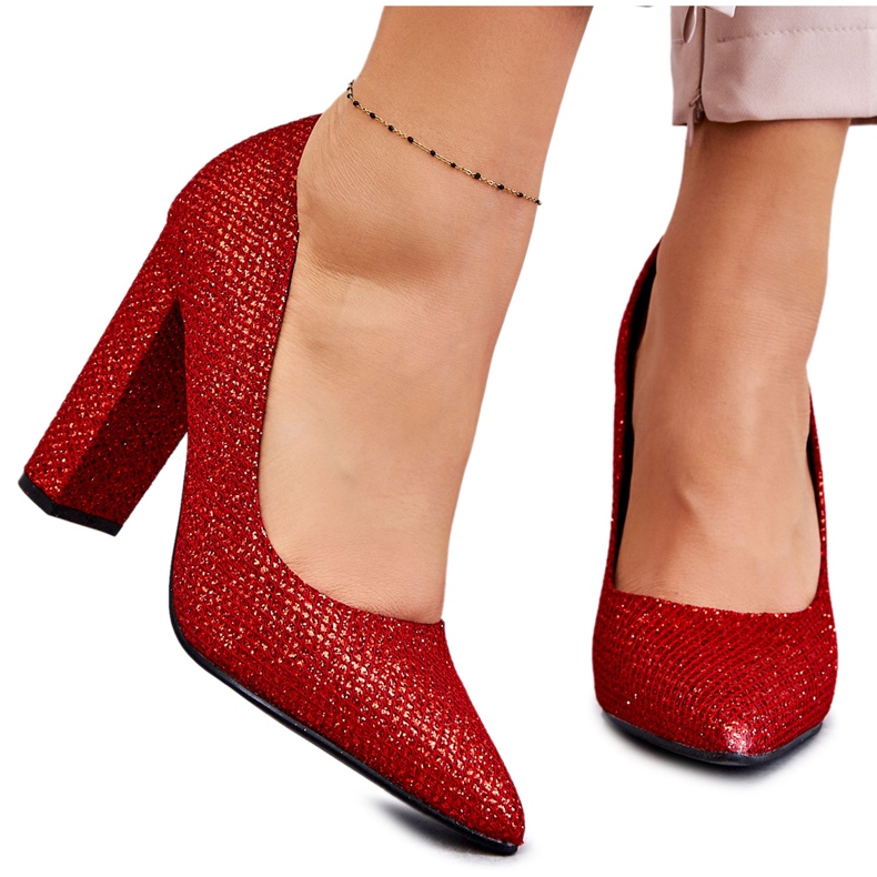 Shiny Glitter Red High Heel Pumps